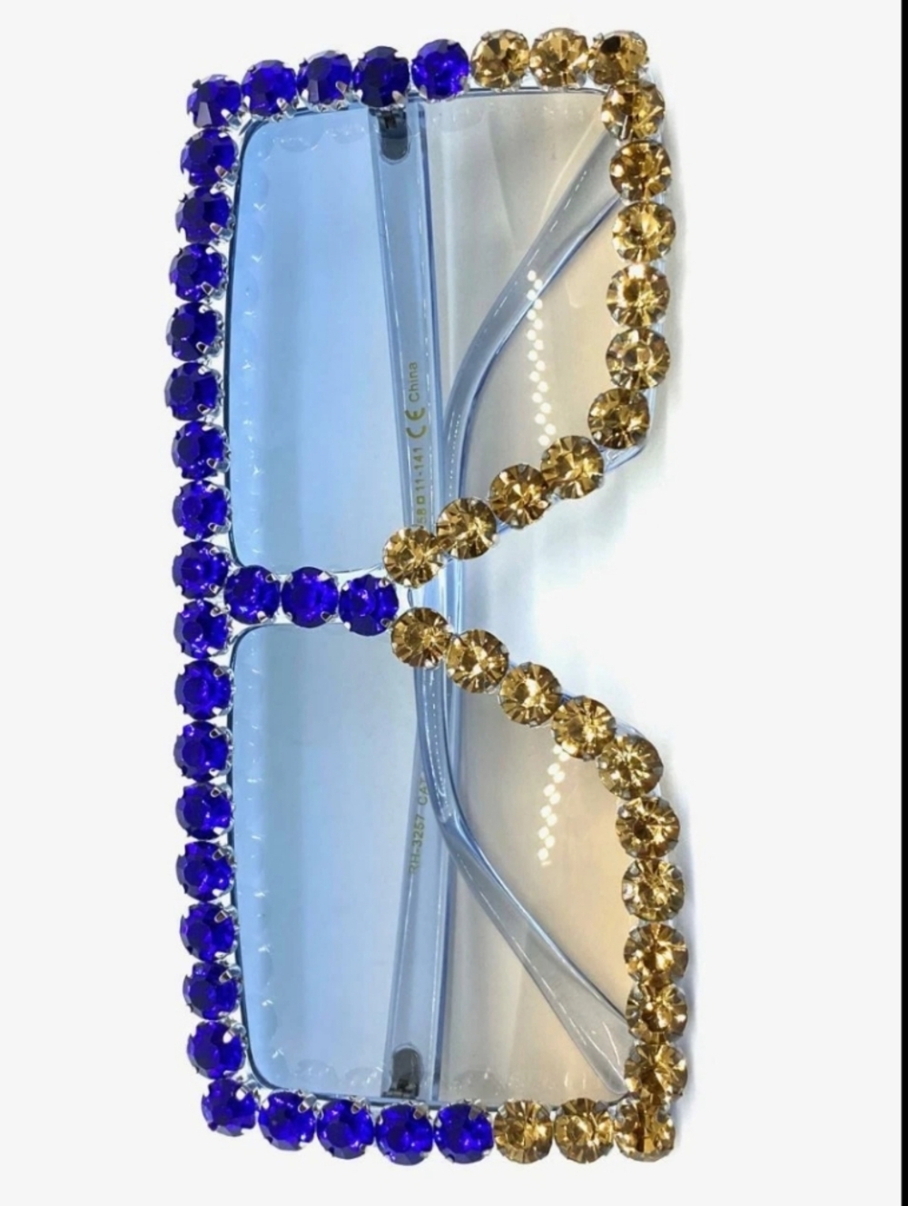 Unisex Blue Crystal-Trim Oversized Square Sunglasses - Picture 6 of 7